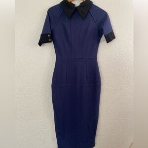 Marycrafts Navy black-collar wiggle dress SZ 14